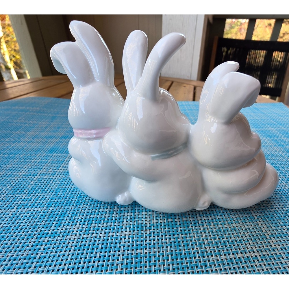 Vintage Ceramic Bunny Figurine Trio White Rabbits Decor Cute Rabbits - Picture 10 of 14